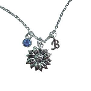 PERSONALIZED Sunflower necklace silver plated with birthstone & chosen letter